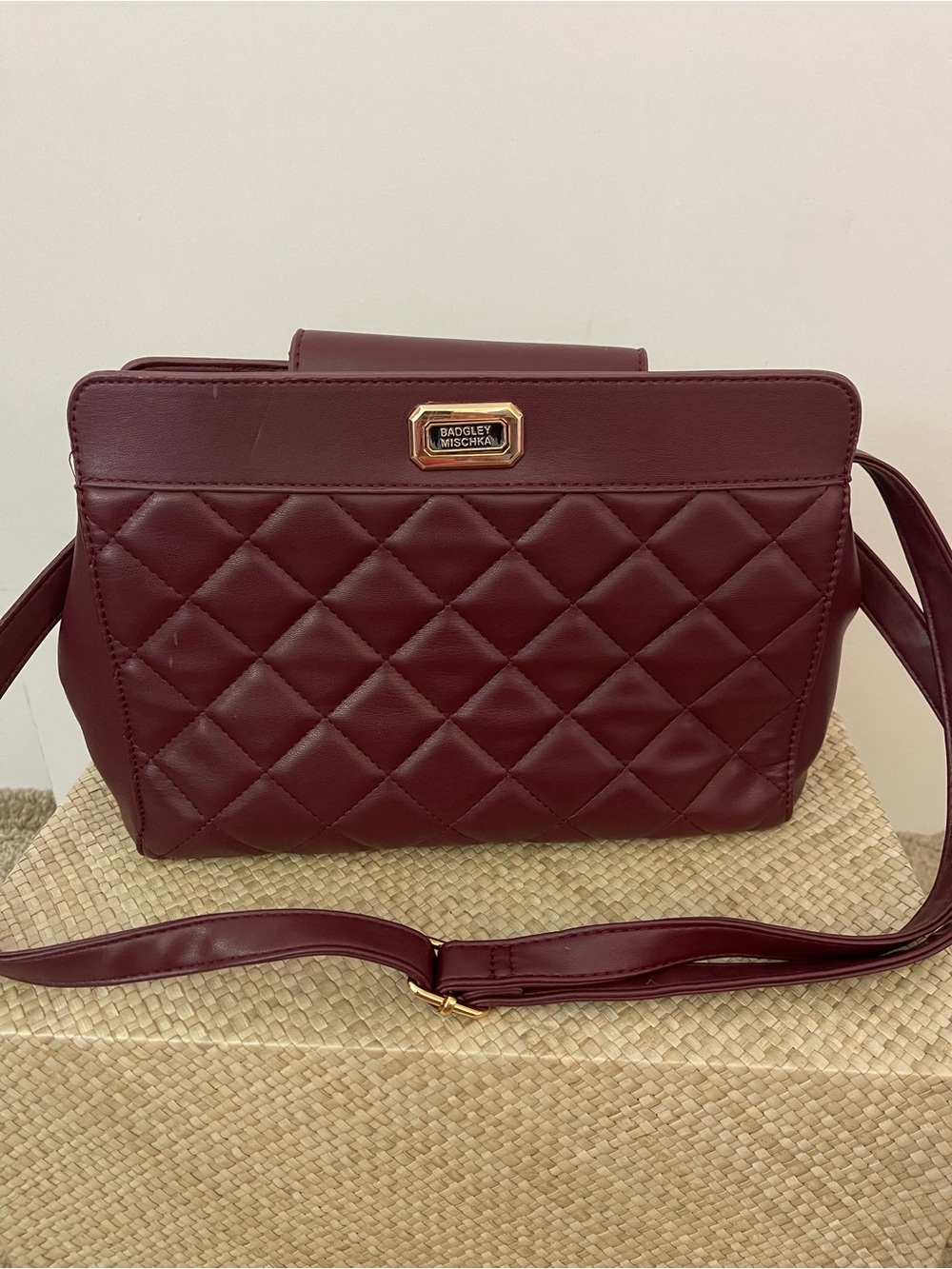 Badgley Mischka Quilted Crossbody in Deep Wine